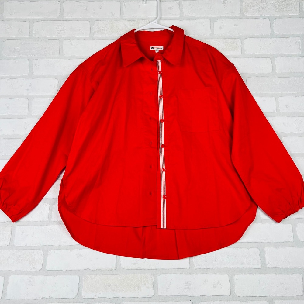 SUNDRY for Evereve Red Button Up Shirt Long‎ Sleeve Casual Size 1
